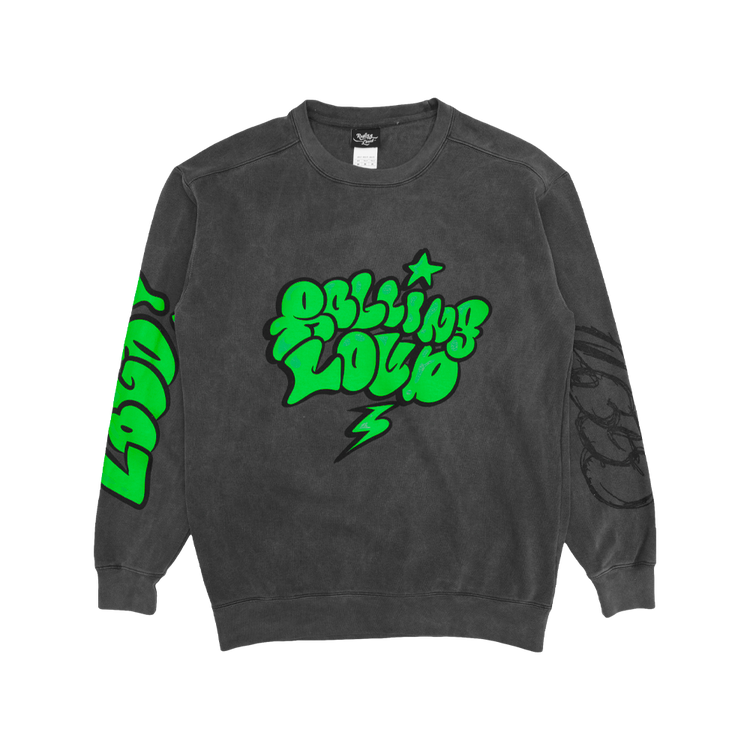 Sketch Vintage Black Crewneck Neon Green