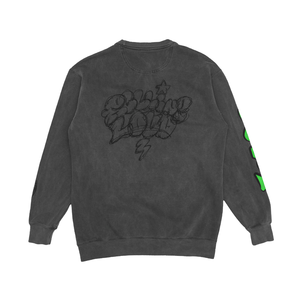 Sketch Vintage Black Crewneck Neon Green