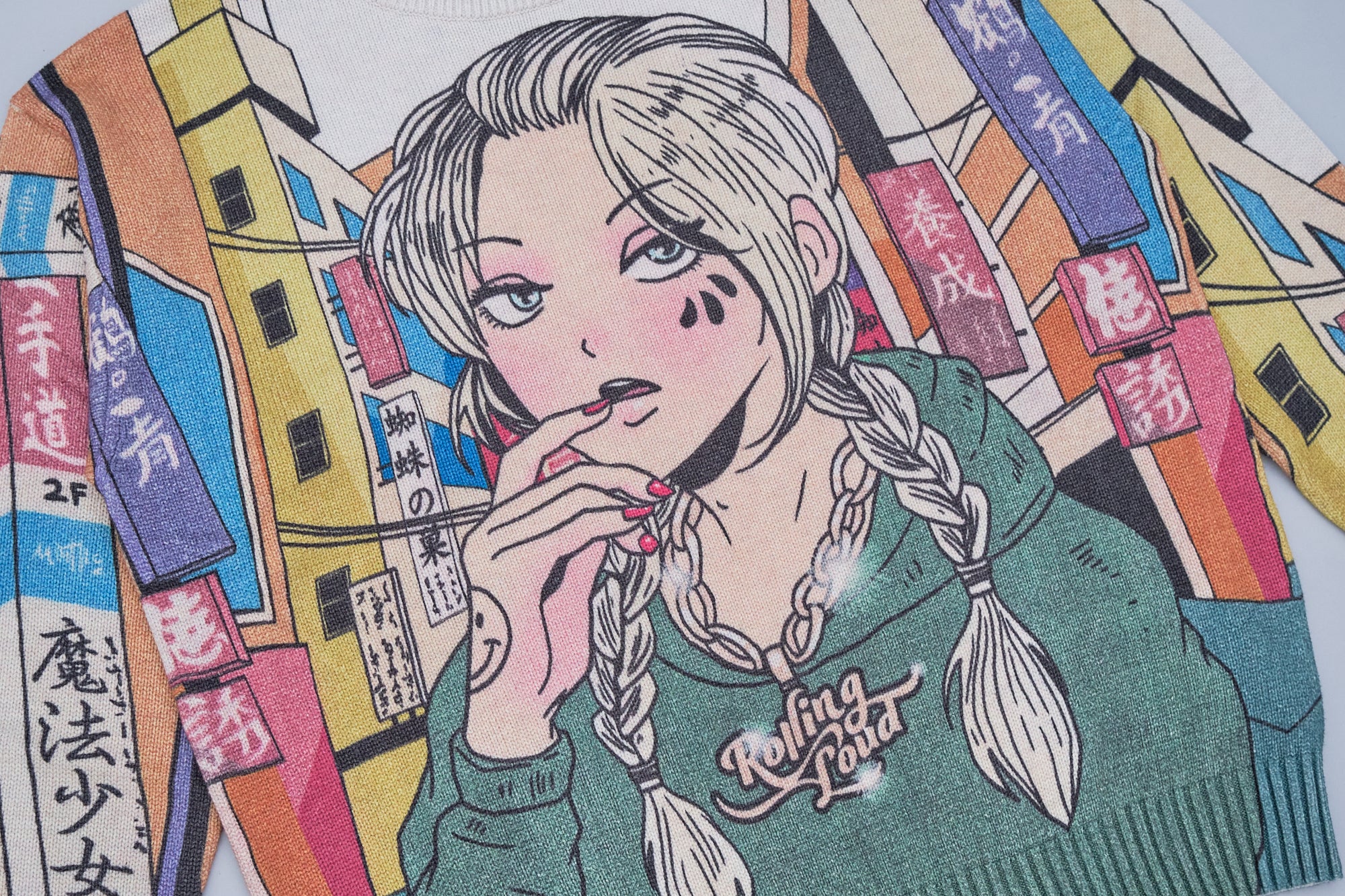 Anime Girls Imitation Denim Print Silky Knit Fabrics Flared - Temu