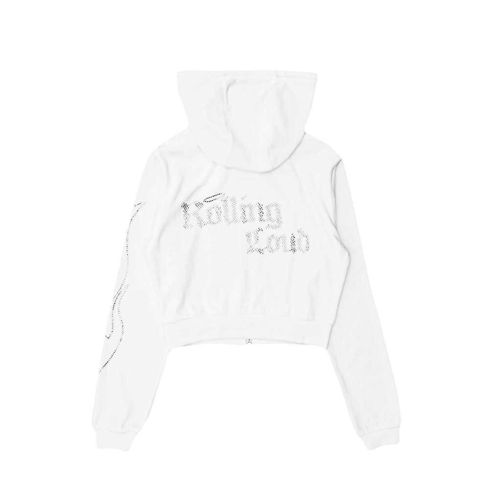 White 2024 velour hoodie