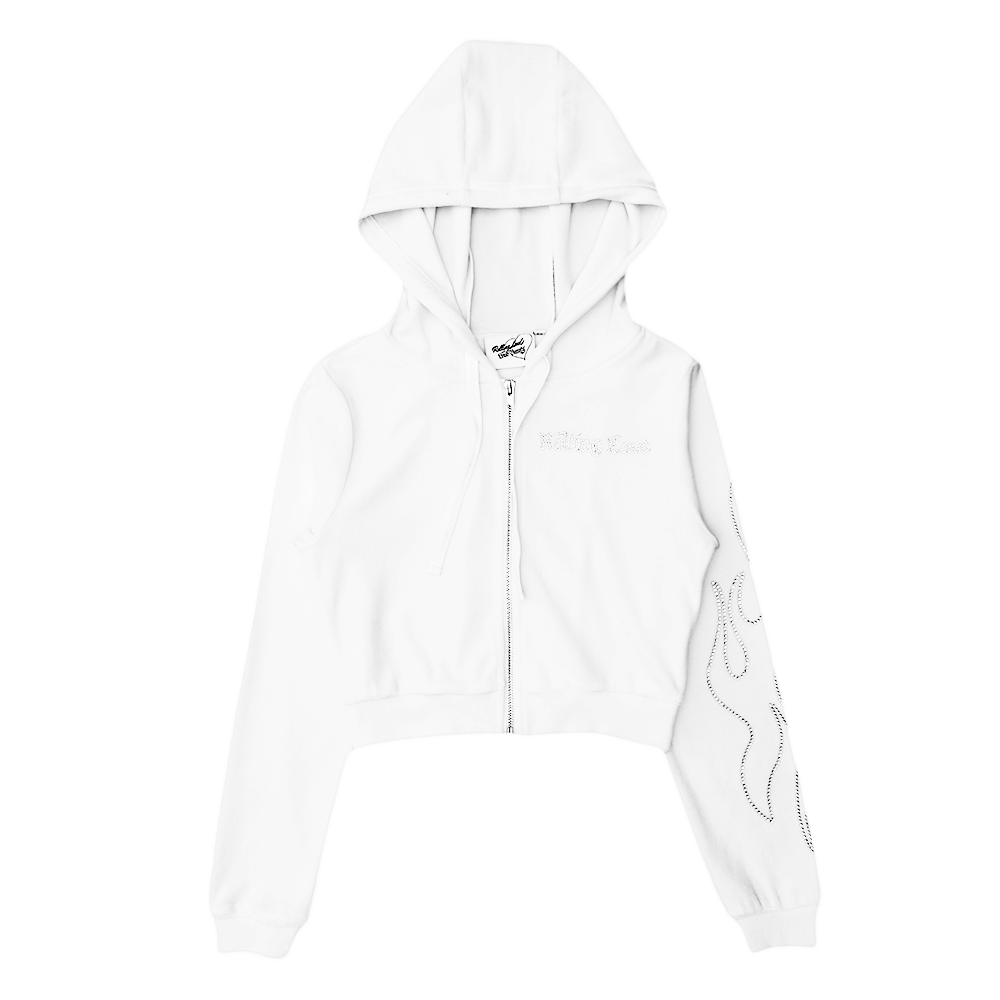 Womens Bunny Bae Bar White Velour Track Hoodie